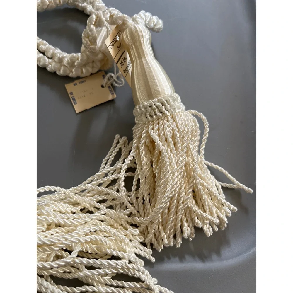 Vintage Conso 36 Inch Tassel Curtain Tiebacks Set of 2 Off White Rayon Cotton